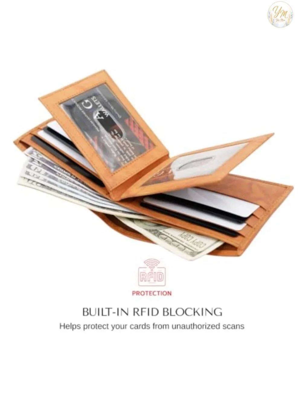 Men's Bifold Leather Wallet RFID Blocking 12 Card Slots Zipper Pocket